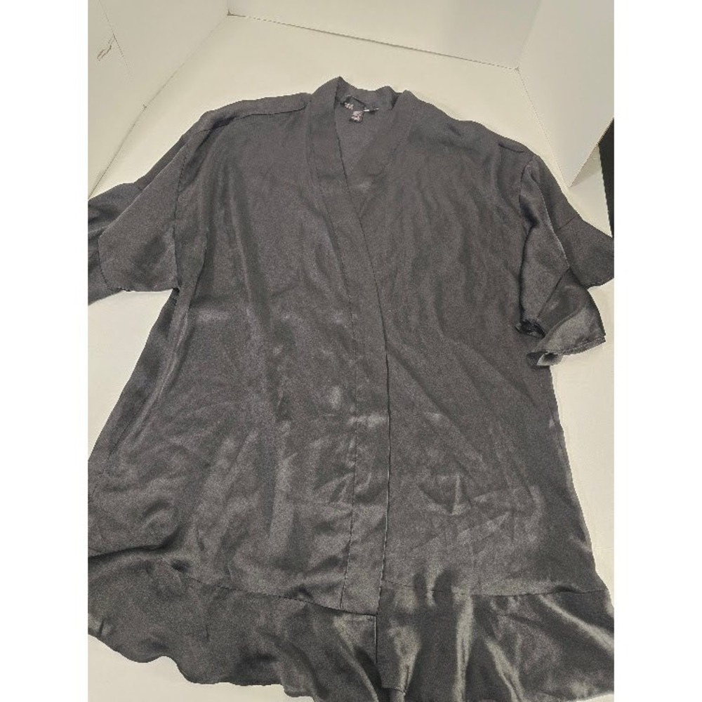 Victoria's Secret Satin Robe Womens M/L Black Ruffle Hem Kimono‎ Sleeve Dainty